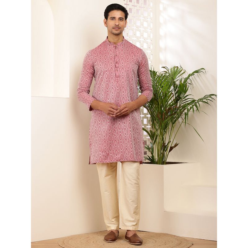 MULTI SHADES Men Pink Printed Viscose Blend Kurta (XS)