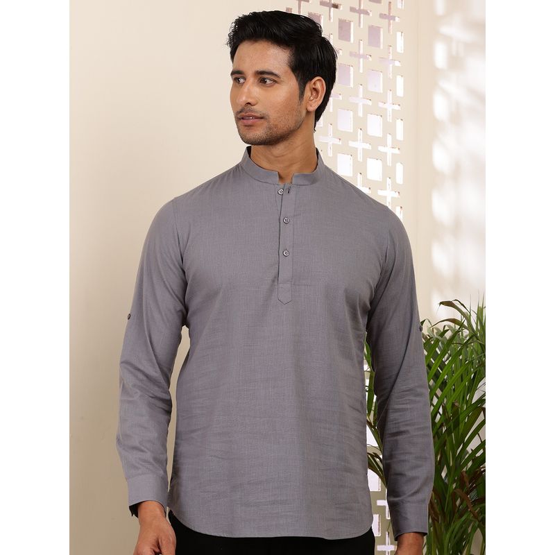 MULTI SHADES Men Slate Grey Cotton Short Kurta (XS)