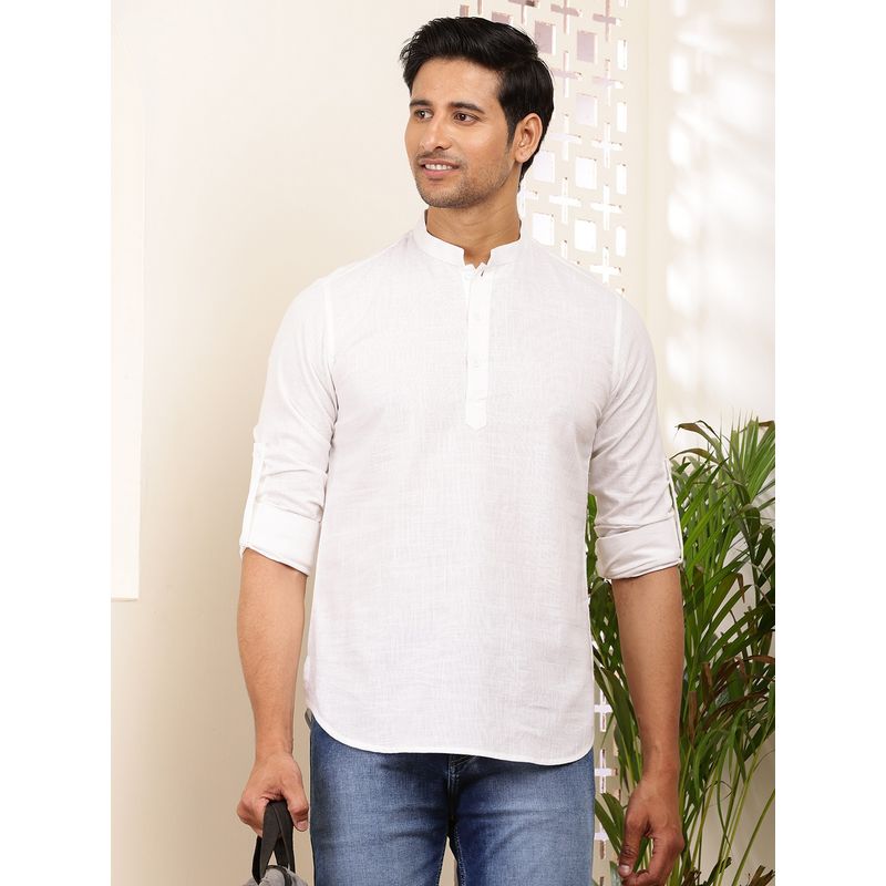 MULTI SHADES Men White Cotton Short Kurta (XS)