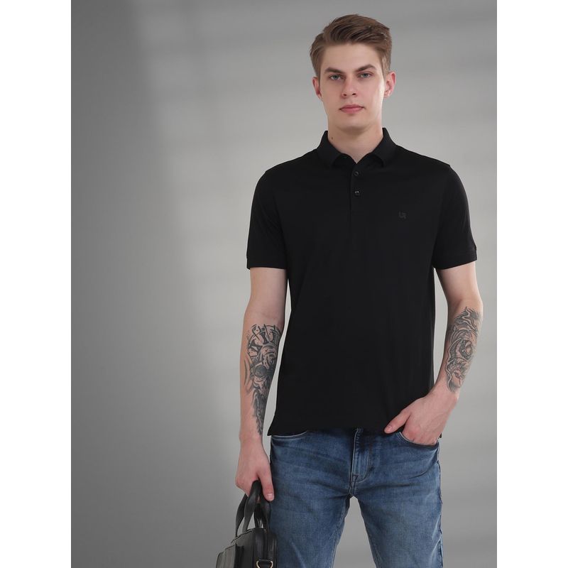 TURMS Mens Solid Mercerized Anti Odor Moisture Wicking Cotton Black Polo T-Shirt (S)