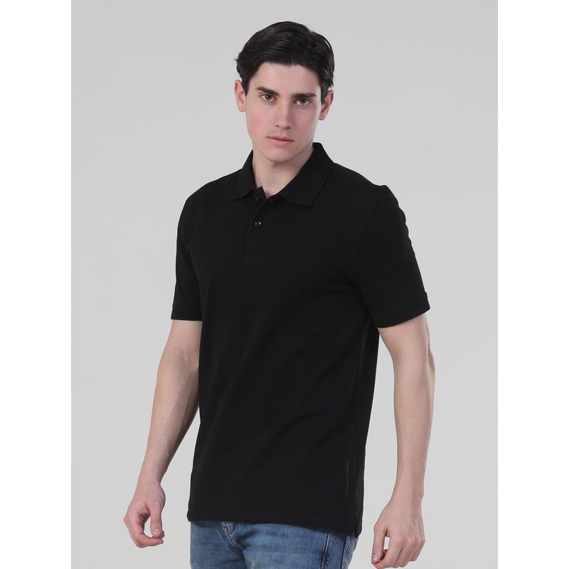 TURMS Mens Solid Half Sleeves Casual Black Polo T-Shirt (M)