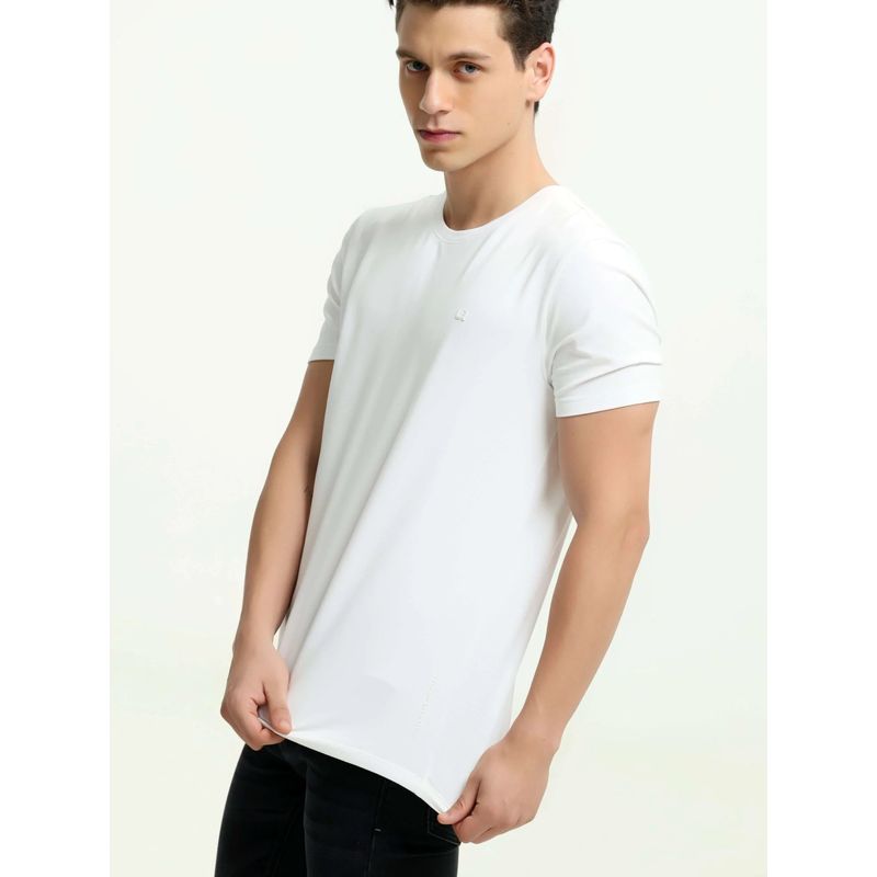 TURMS Mens Solid Crew Neck Half Sleeves White T-Shirt (L)