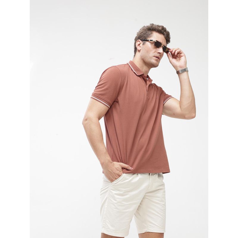 TURMS Mens Solid Half Sleeves Casual Rust Polo T-Shirt (S)