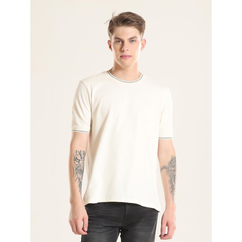 TURMS Mens Crew Neck Half Sleeves Anti Odor Cool-Tech Off White T-Shirt (M)