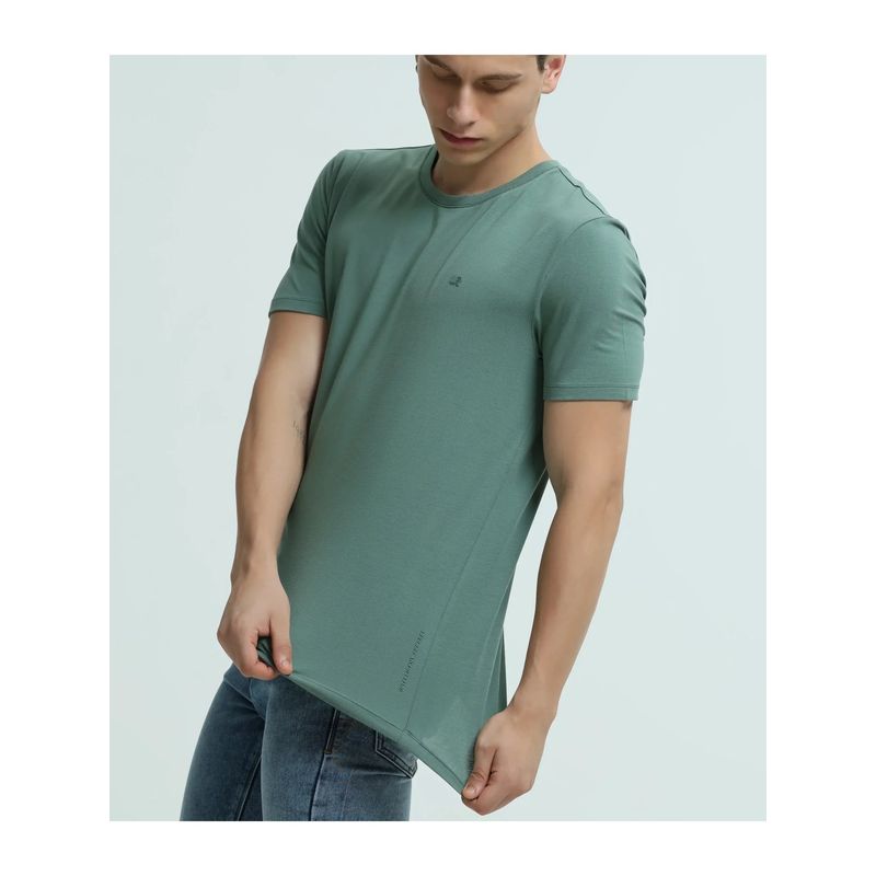 TURMS Mens Solid Crew Neck Half Sleeves Green T-Shirt (S)