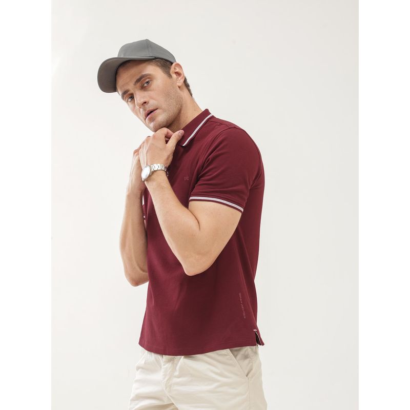 TURMS Mens Solid Half Sleeves Casual Maroon Polo T-Shirt (S)