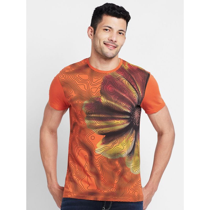 Being Human Mens Orange Solid Regular Fit T-Shirt (S)
