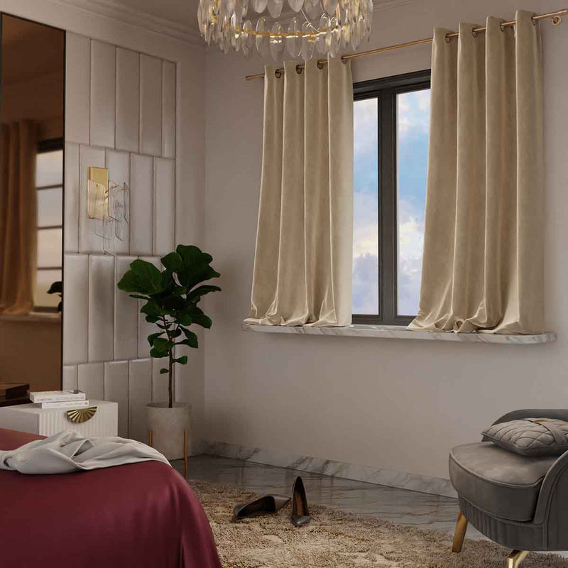 Stoa Paris Velvet Ivory Elegance Window Curtain (4X5 Feet) (Set of 2 Curtains)