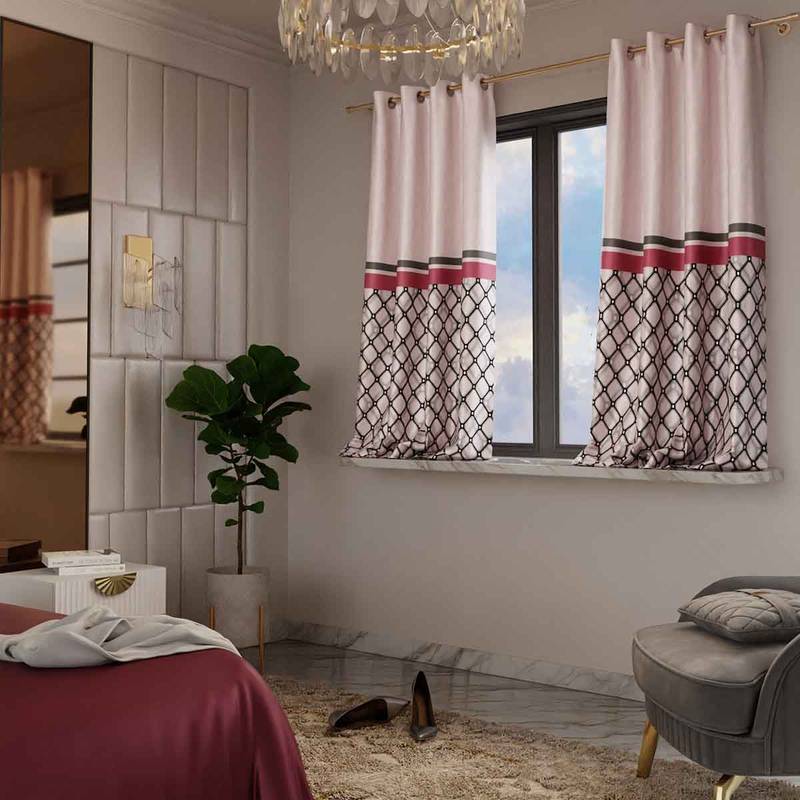 Stoa Paris Printed Noble Rose Window Curtain with Back Lining (4X5 Feet) (Set of 2 Curtains)