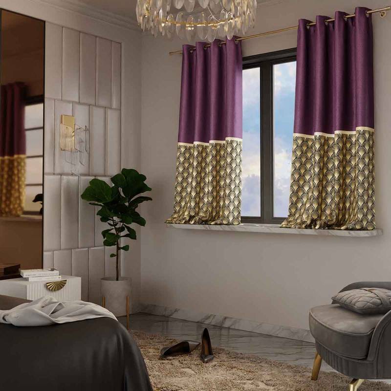 Stoa Paris Printed Royal Rouge Window Curtain with Back Lining (4X5 Feet) (Set of 2 Curtains)