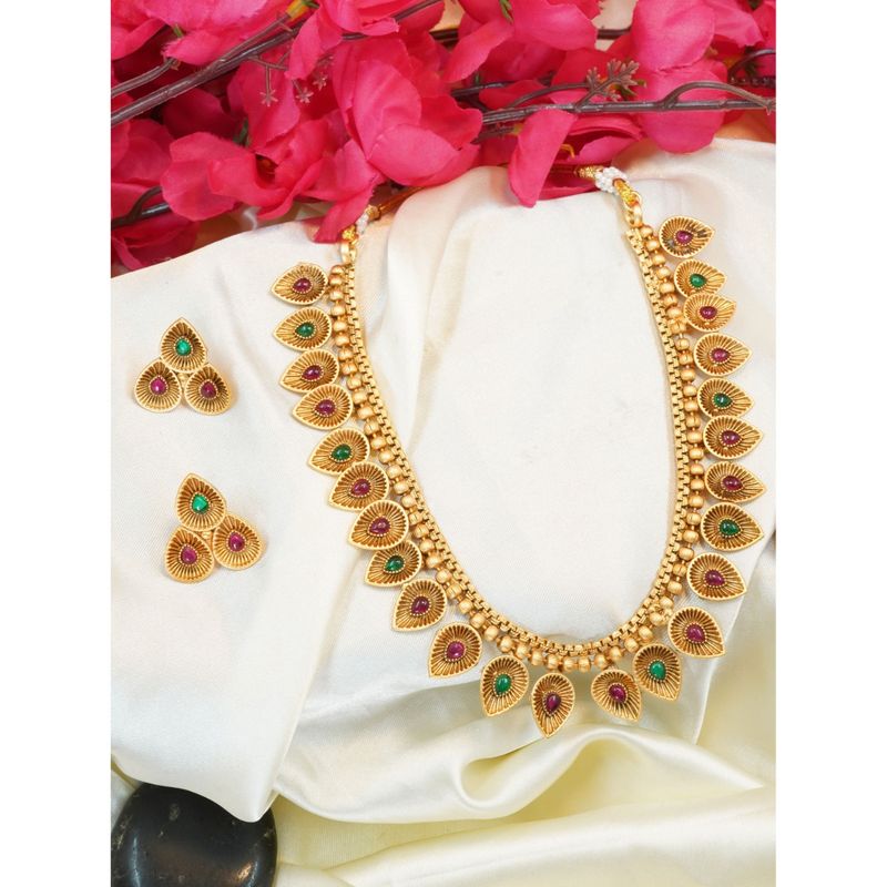 Buy GRIIHAM Antique Premium Gold Finish Mango Pattern Jewellery Set Online