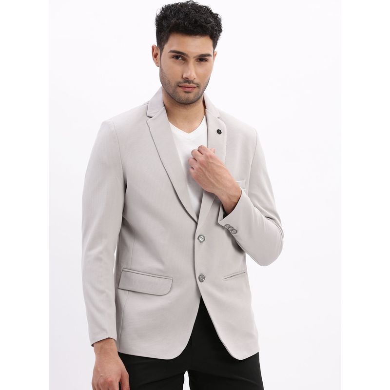 Men's Grey Slim Fit Notched Lapel Single-Breasted Casual Blazer