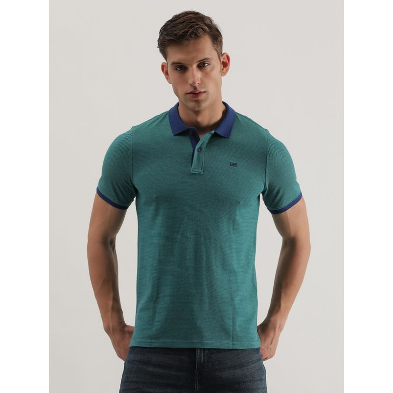 Lee Men Slim Striped Green Polo T-Shirt (S)