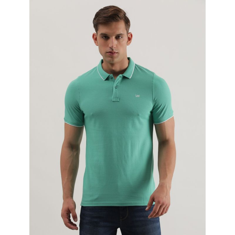 Lee Men Slim Solid Green Polo T-Shirt (S)