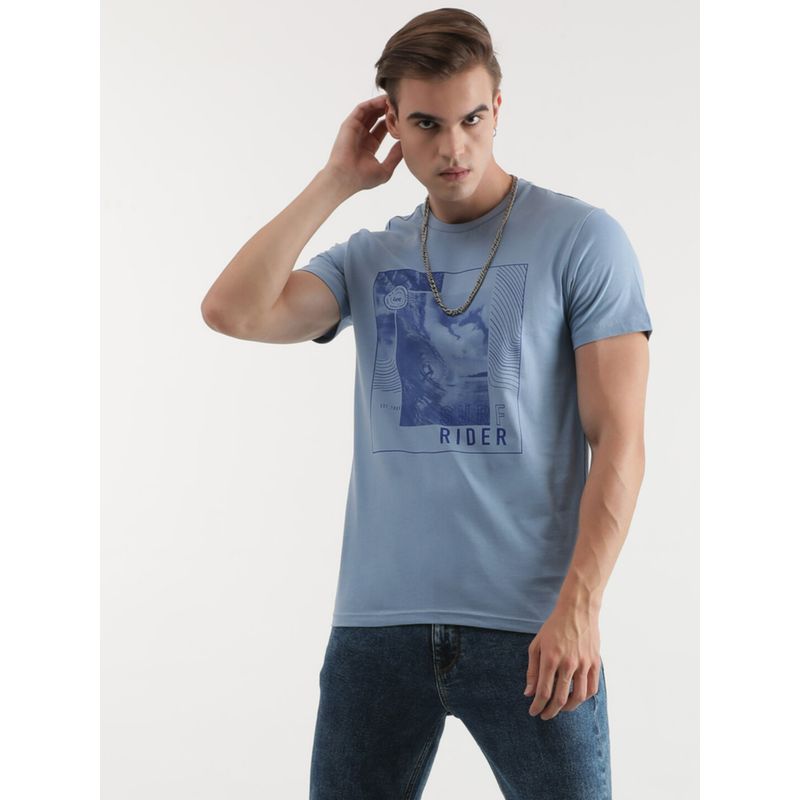 Lee Men Slim Graphic Print Blue Crew Neck T-Shirt (M)
