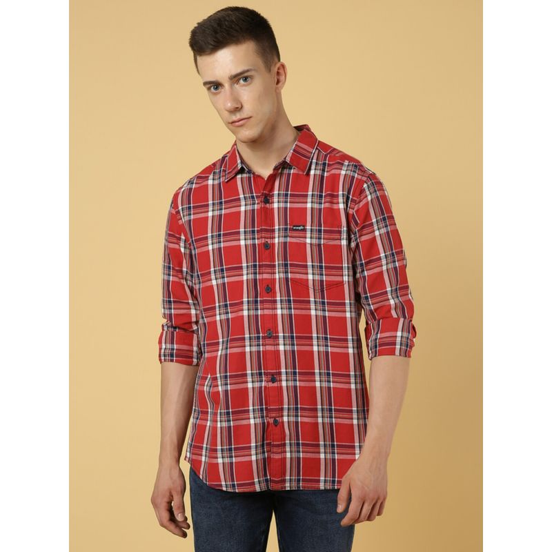 Wrangler Men Regular Checked Red Shirt (M)