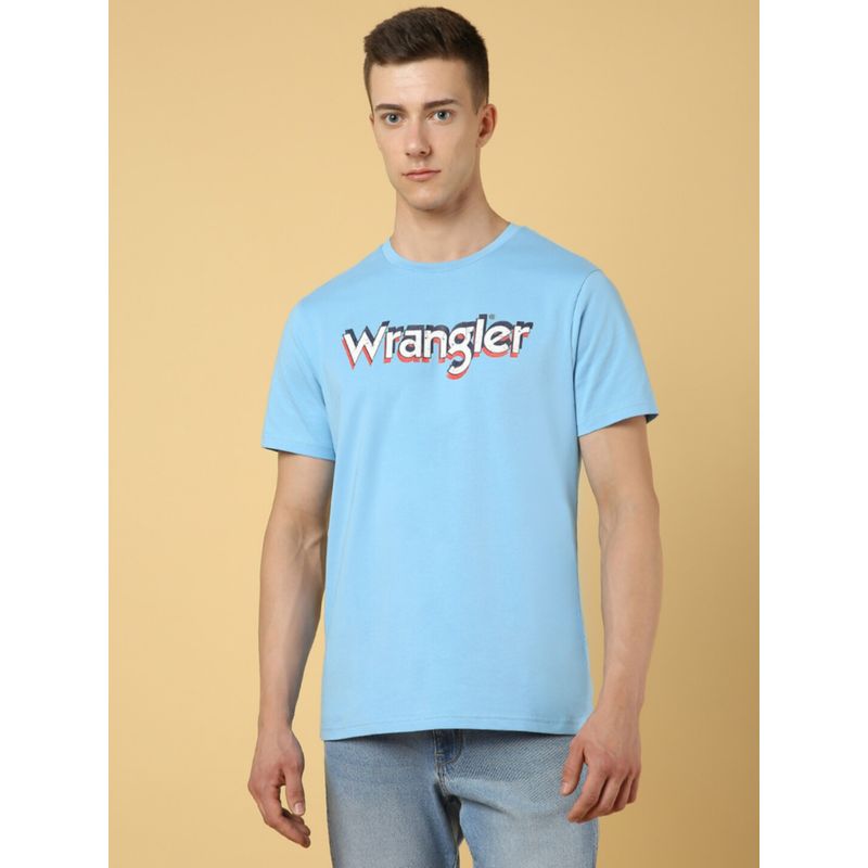 Wrangler Men Regular Logo Blue Crew Neck T-Shirt (S)