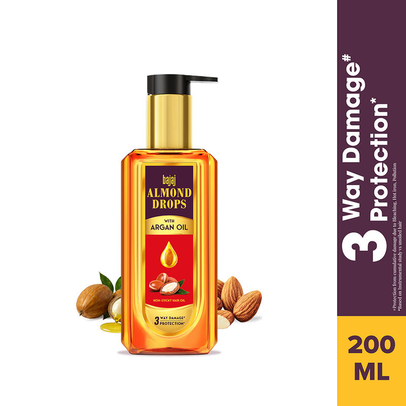 Bajaj Almond Drops Non Sticky Argan And Almond Hair Oil For 3 Way Damage Protection