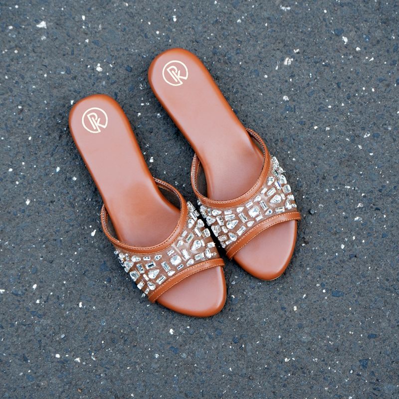 PREET KAUR Tan Embellished Sheer Flats (EURO 40)