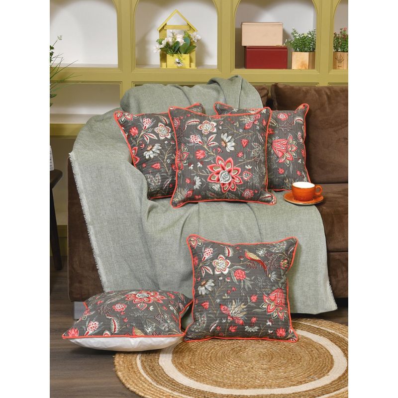 The Home Story Clasiko Cotton Cushion Covers Pink Flowers (Pack of 5) (12x12 inches)