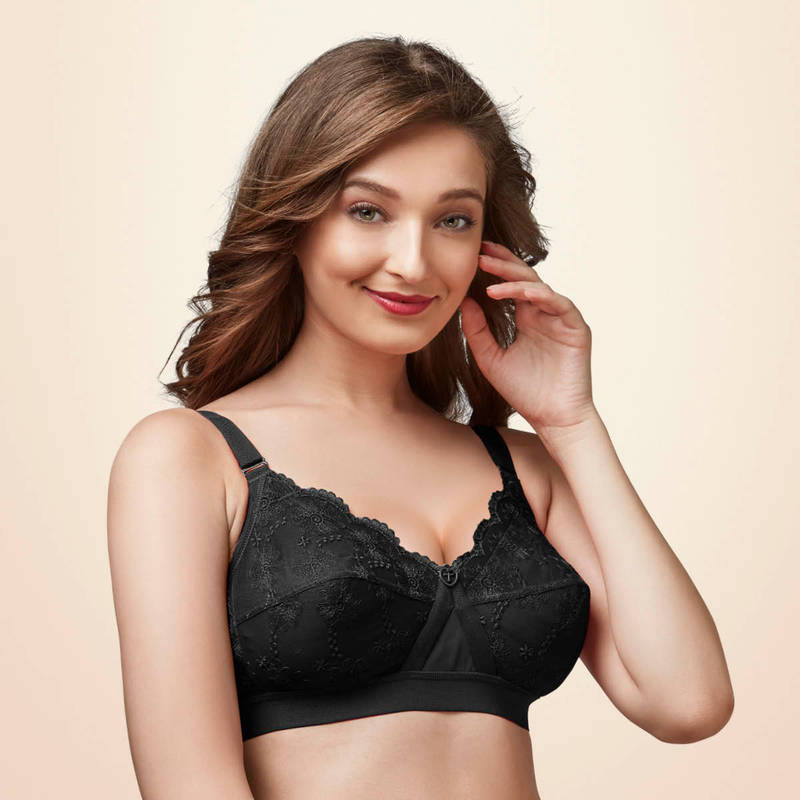 Trylo Cathrina Women Cotton Non-wired Soft Full Cup Bra - Black (32D)