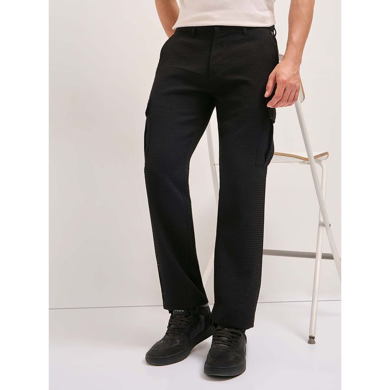 THE BEAR HOUSE Men Black Straight Fit Casual Cargo (30)