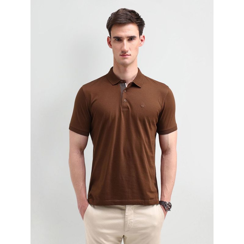Arrow Solid Brown Polo Collar T-Shirt (S)