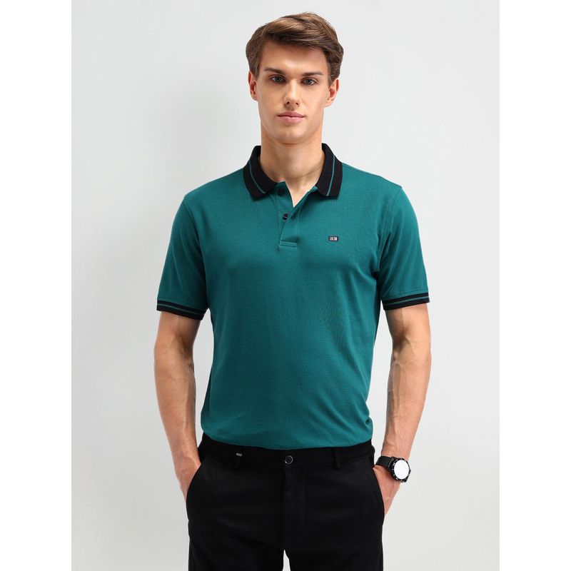 Arrow Sports Solid Teal Polo Collar T-Shirt (M)
