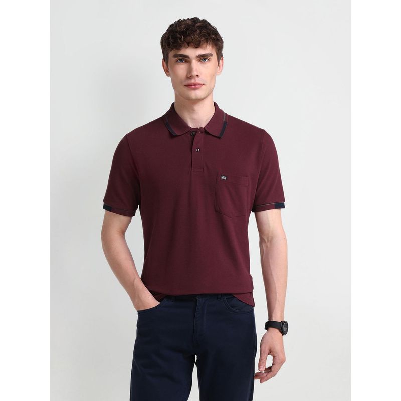 Arrow Sports Solid Maroon Polo Collar T-Shirt (M)