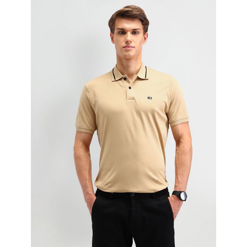 Arrow Sports Solid Beige Polo Collar T-Shirt (L)