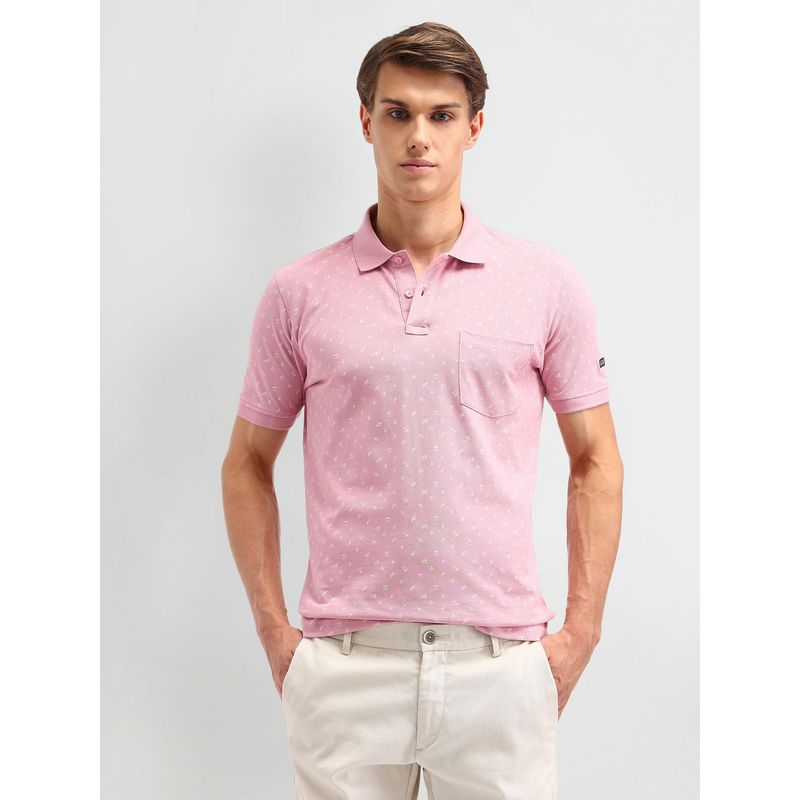 Arrow Sports Printed Pink Polo Collar T-Shirt (M)