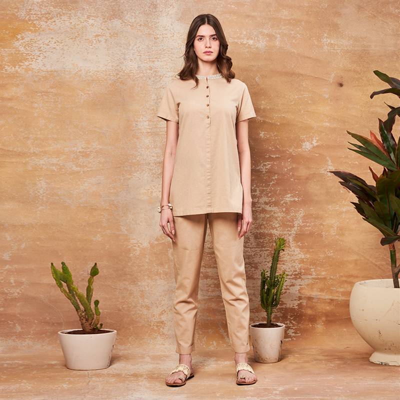 July Nightwear For Women Cotton Beige Long Top - Pyjama-JE19 (Set of 2) (S)