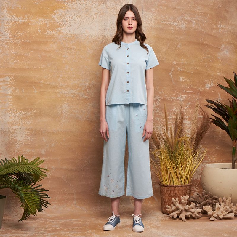 July Nightwear For Women Cotton Blue Shirt - Pyjama-JE22 (Set of 2) (S)