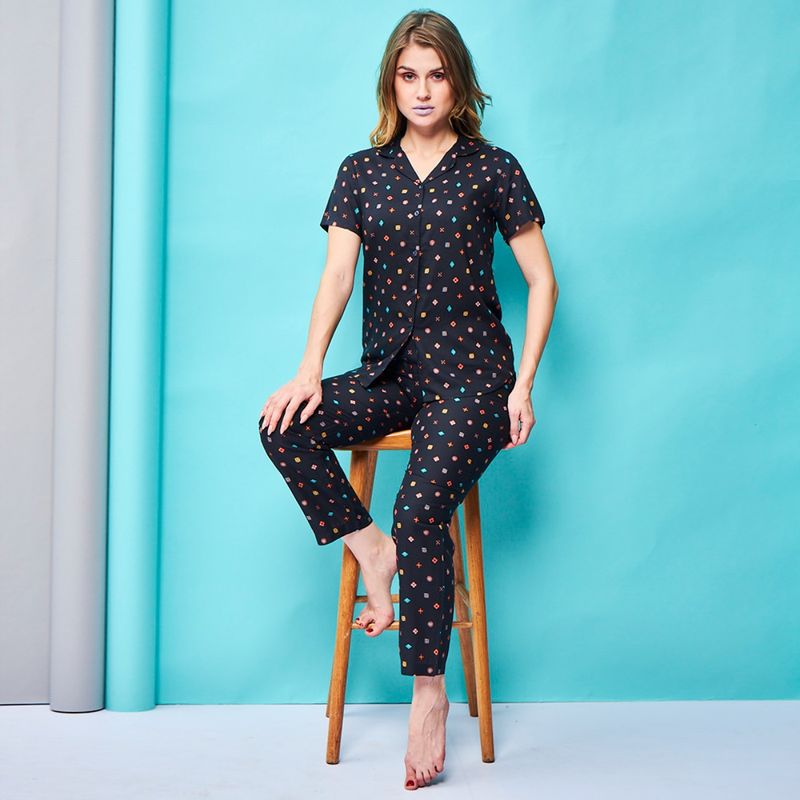 July Nightwear For Women Rayon Black Shirt - Pyjama-WPC543 (Set of 2) (S)