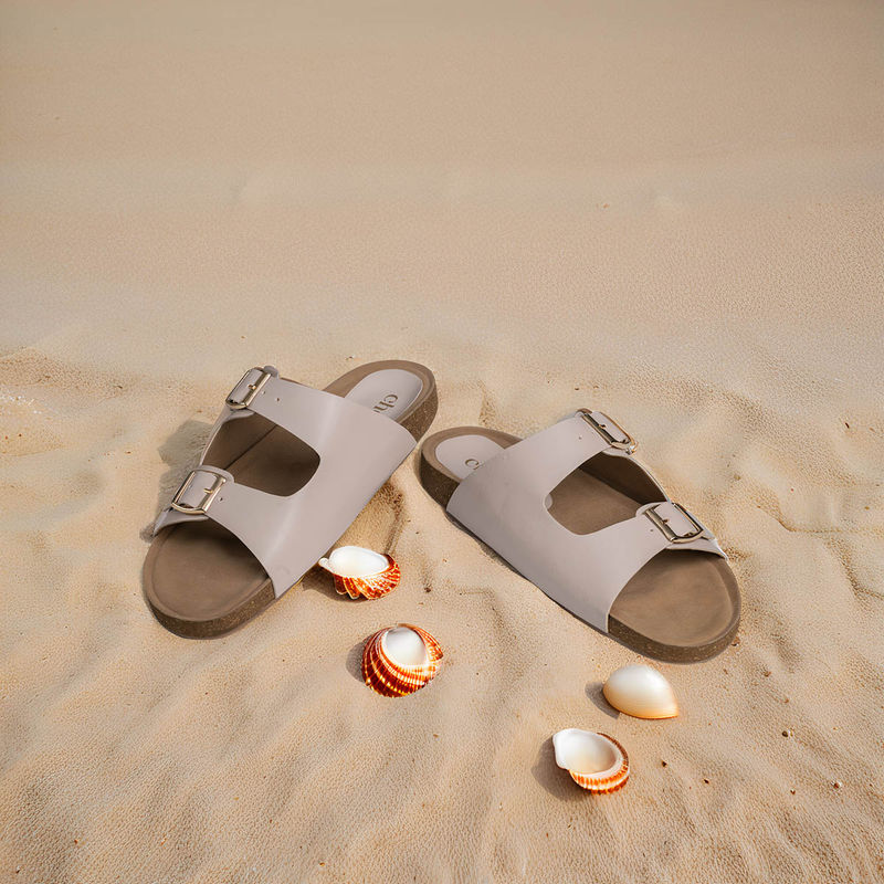 CHERE Comfort Chic Dual-Buckle Slip-On Beige Sandals (EURO 40)