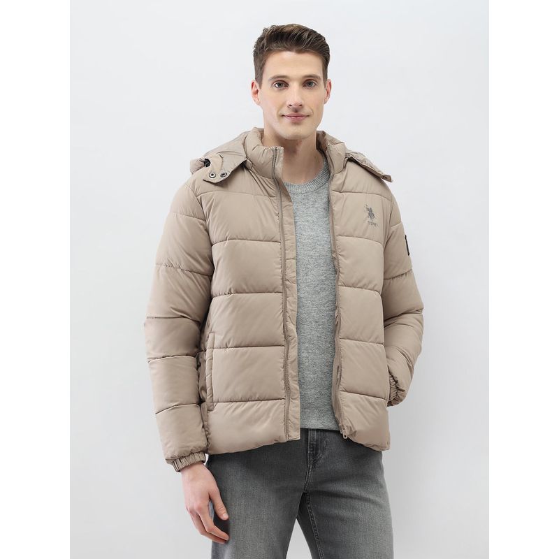 U.S. Polo Assn. Denim Co. Beige Polyester Solid Puffer Jacket (L)