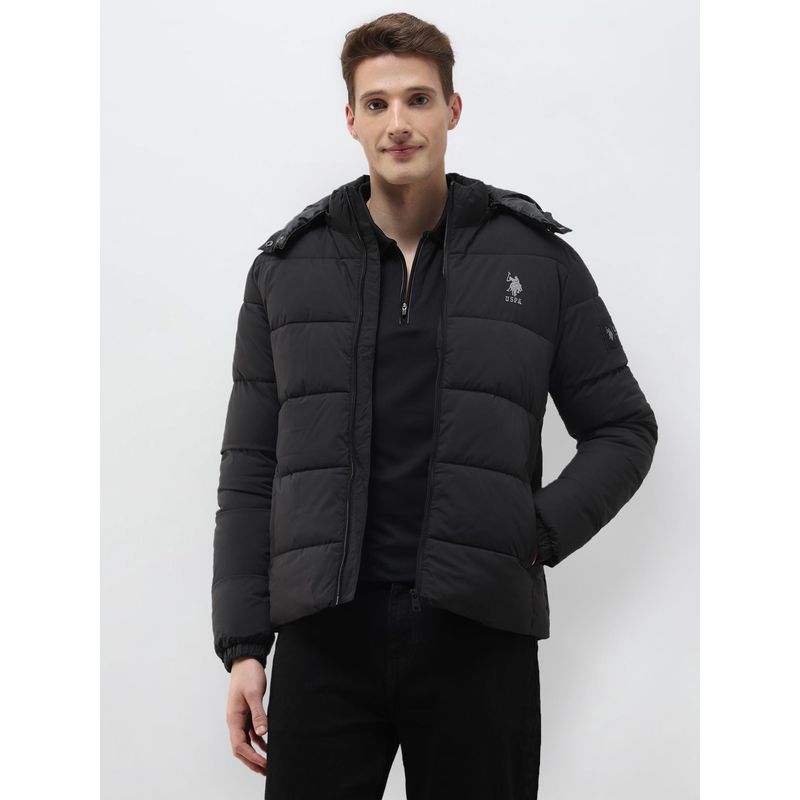 U.S. Polo Assn. Denim Co. Black Polyester Solid Puffer Jacket (L)