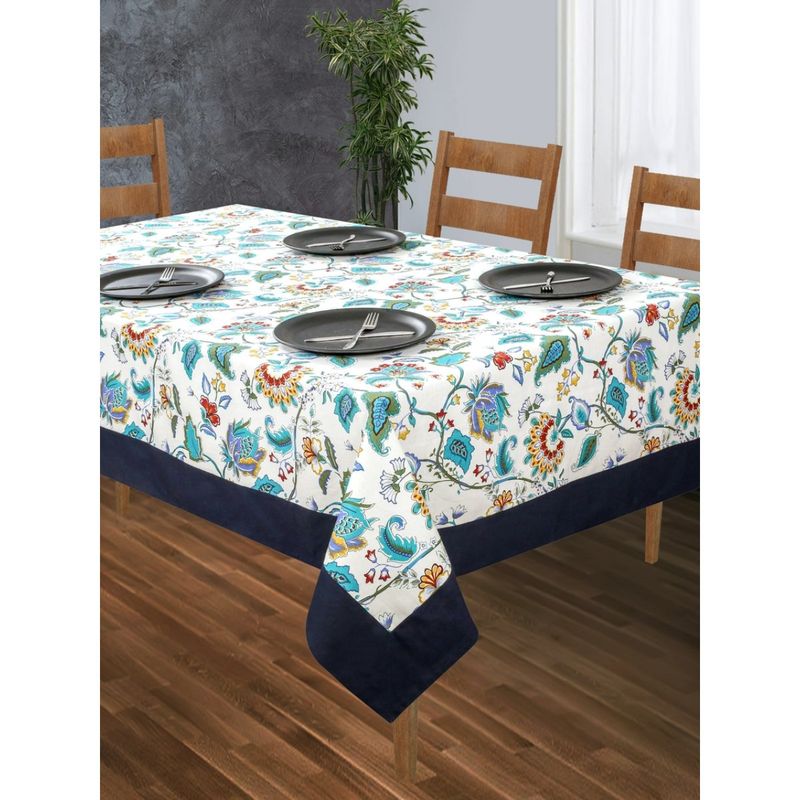 SHADES OF LIFE Blue Multi Paisely With Plain Border Center Table Cover (60 X 40 Inches)