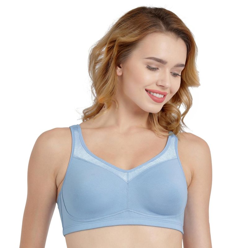 Enamor A112 Smooth Lift Classic Bra - Stretch Cotton Non-Padded Wirefree Full Coverage - Blue