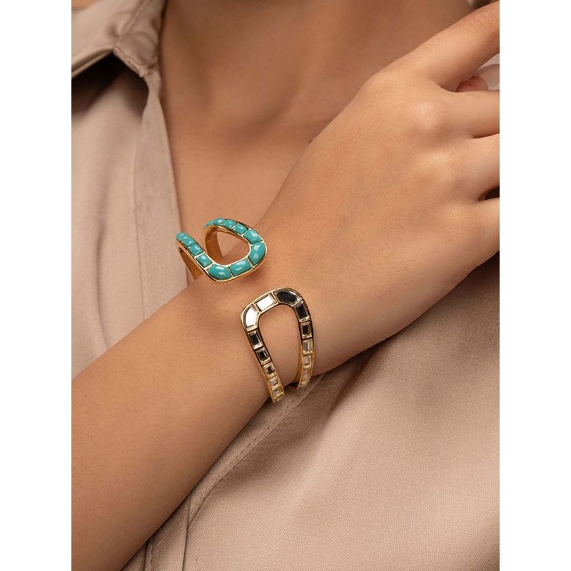 Isharya Glow Turquoise Open Cuff In 18Kt Gold Plated (S)