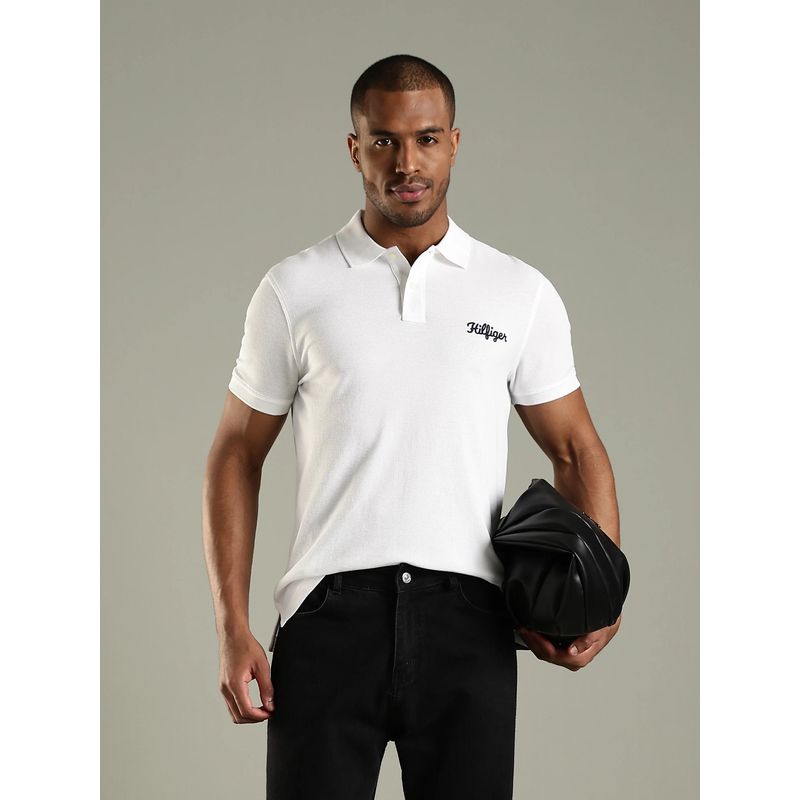 Tommy Hilfiger Men White Solid Regular Fit Cotton Polo T-shirt (2XL)