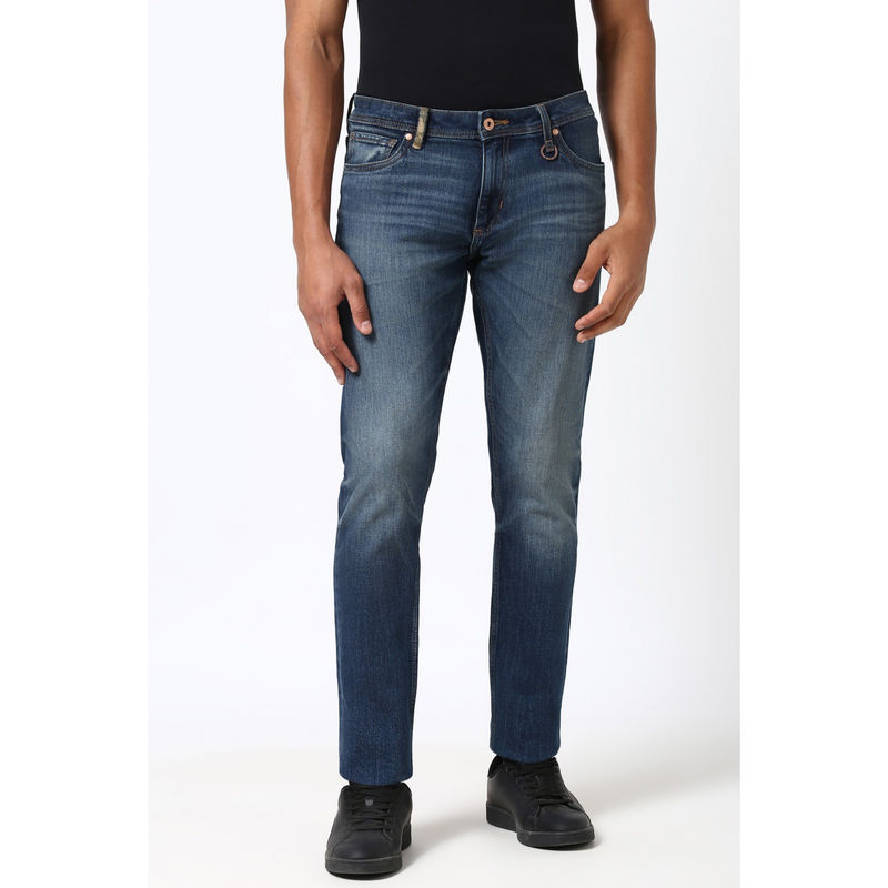 Peter England Men Blue Mid Wash Slim Tapered Fit Jeans (30)