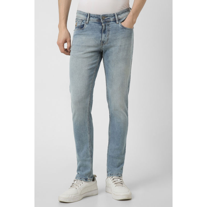 Peter England Men Light Blue Mid Wash Slim Tapered Fit Jeans (32)