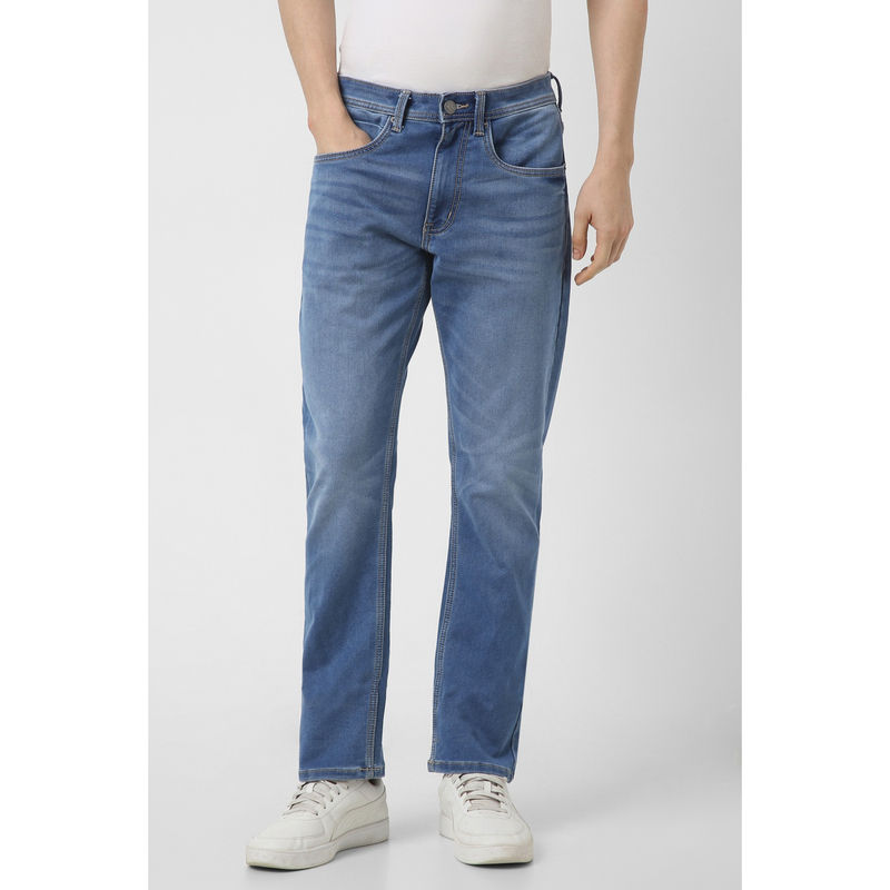 Peter England Men Blue Mid Wash Carrot Fit Jeans (34)