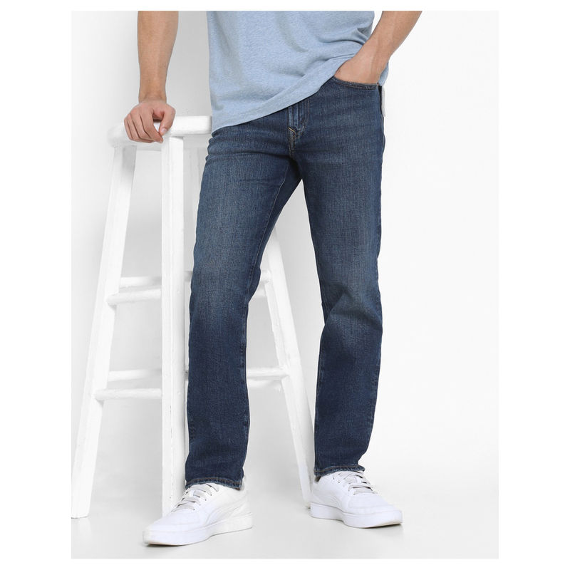 American Eagle Men Navy Blue Airflex Tencel Fibers Slim Straight Jeans (36 x 32)