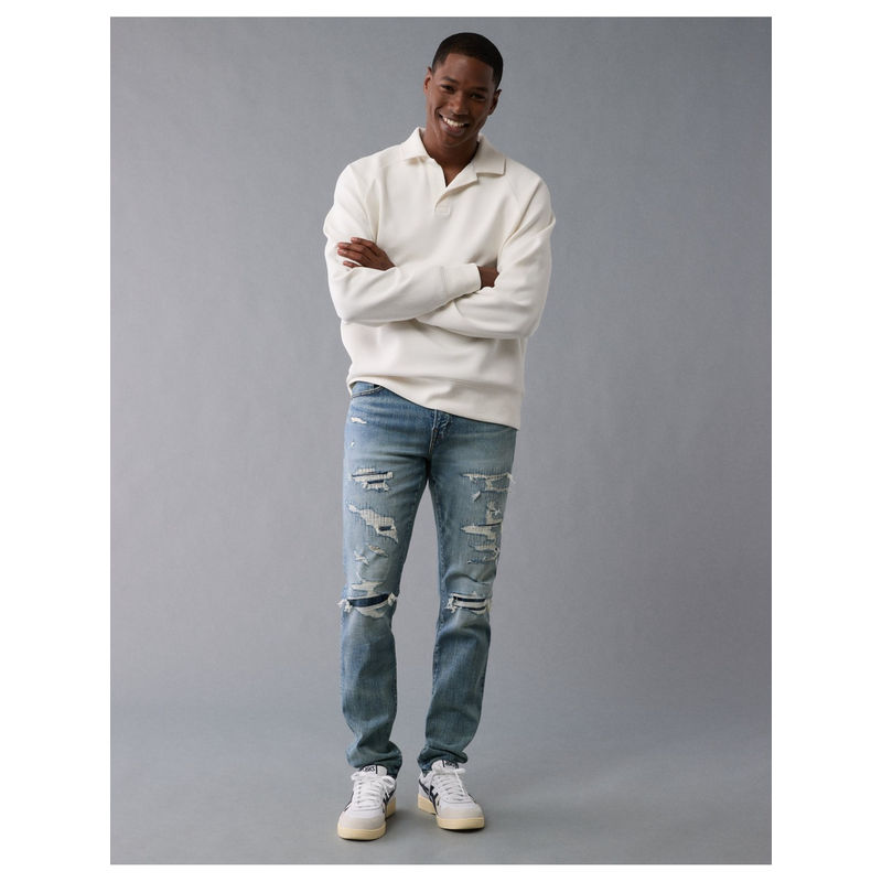 American Eagle Men Blue Airflex Patched Athletic Skinny Jeans (29 x 32)