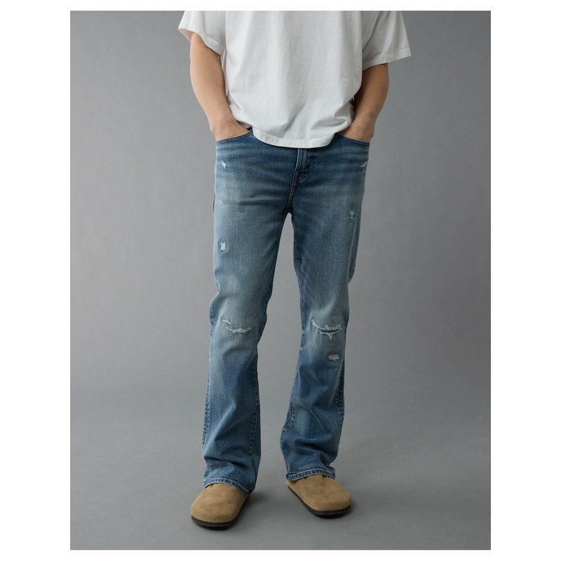 American Eagle Men Blue Easyflex Patched Slim Bootcut Jeans (32 x 32)