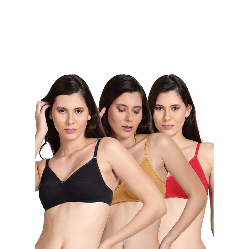 Shyaway Shyle Non Padded Seamed Everyday Bra Multicolor -Pack of 3 - Multi-Color (32B)