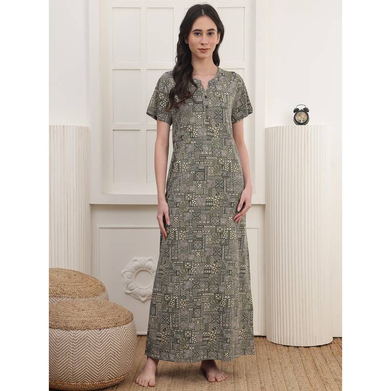 Kanvin Womens Long Nighty - Green (M)