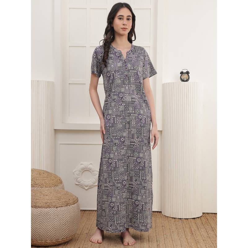 Kanvin Womens Long Nighty - Purple (XL)